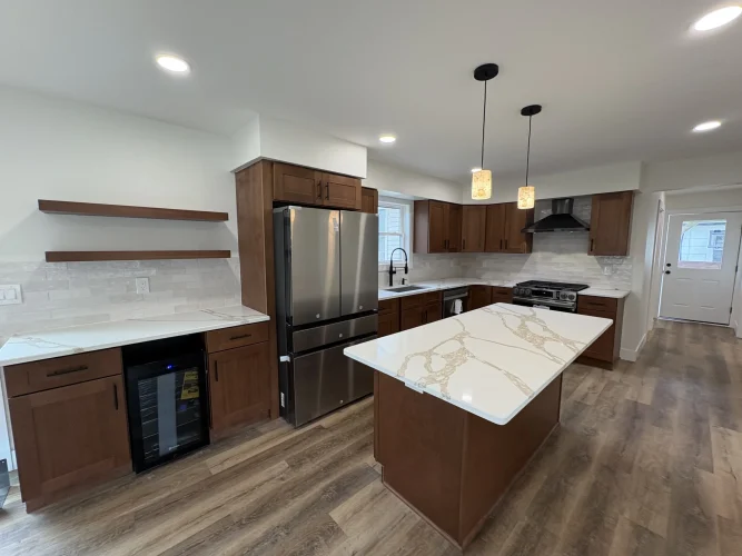 Custom cabinets and countertops in a newly built kitchen remodel